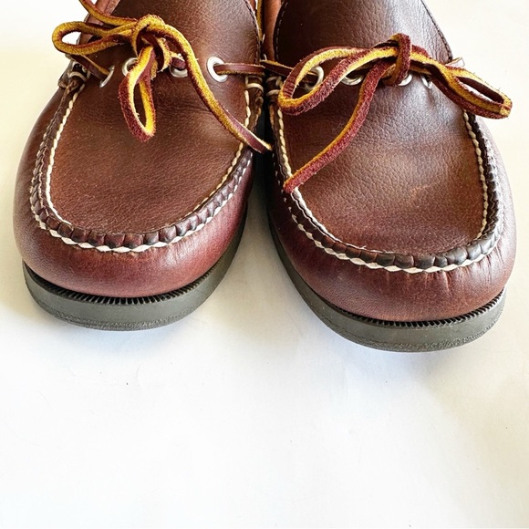 L.L. Bean Mens Camp Moc Brown Leather Boat Shoes Moccasin Stitching OU670 Size 8 - Picture 3 of 14
